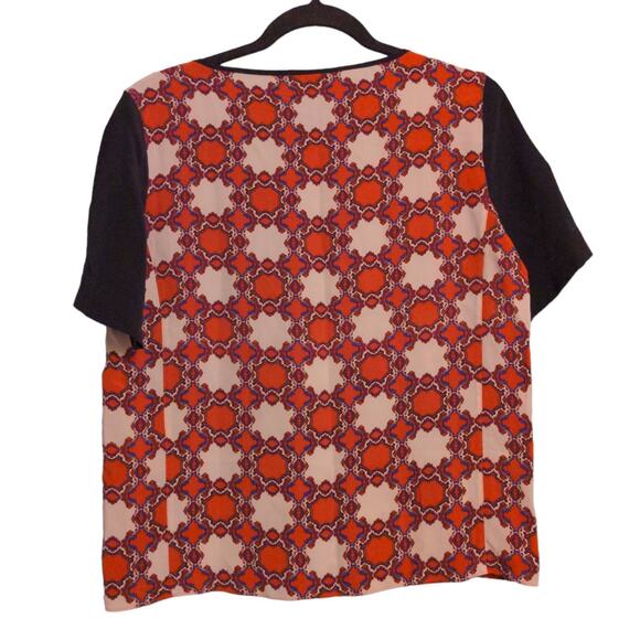 Tibi New York Womens Blouse Red Ivory Abstract Short Sleeve Retro 60's M (est.) - Picture 5 of 7
